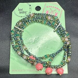 Bead Landing Green and Pink Beaded Bracelet
